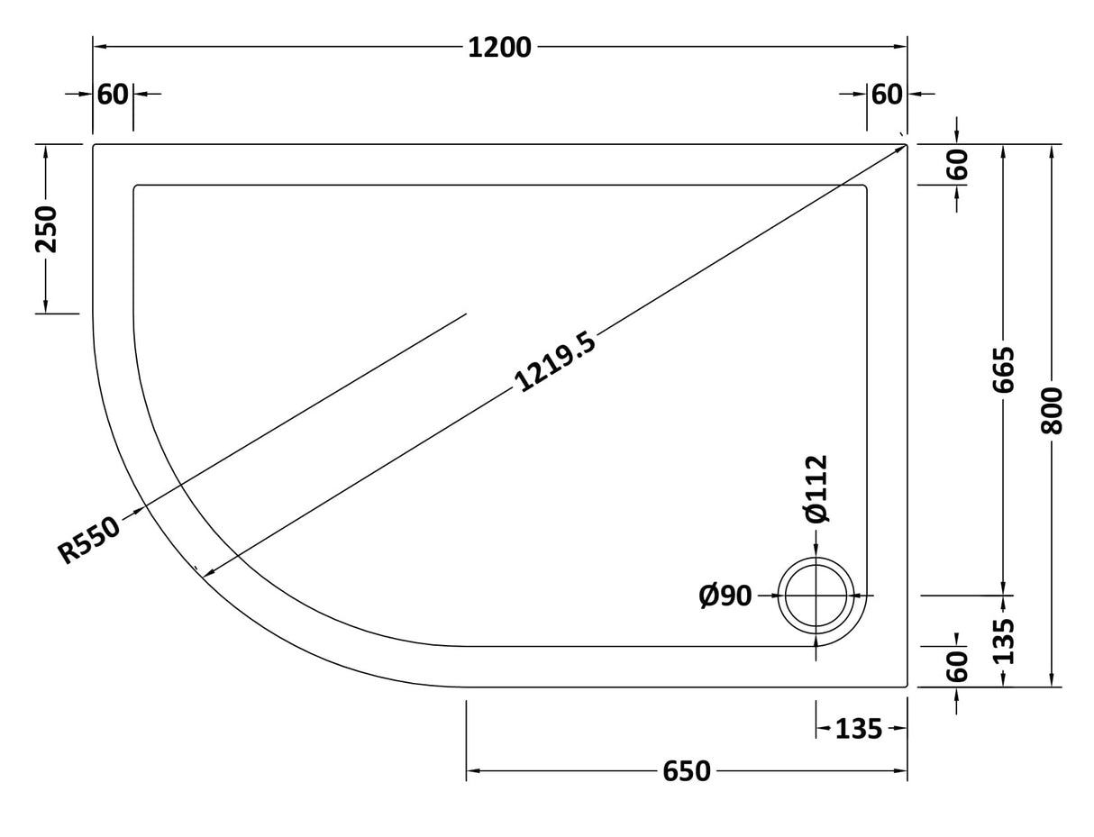 Modern Offset Quadrant Shower Tray - Left or Right Hand - Choice of Size and Finish