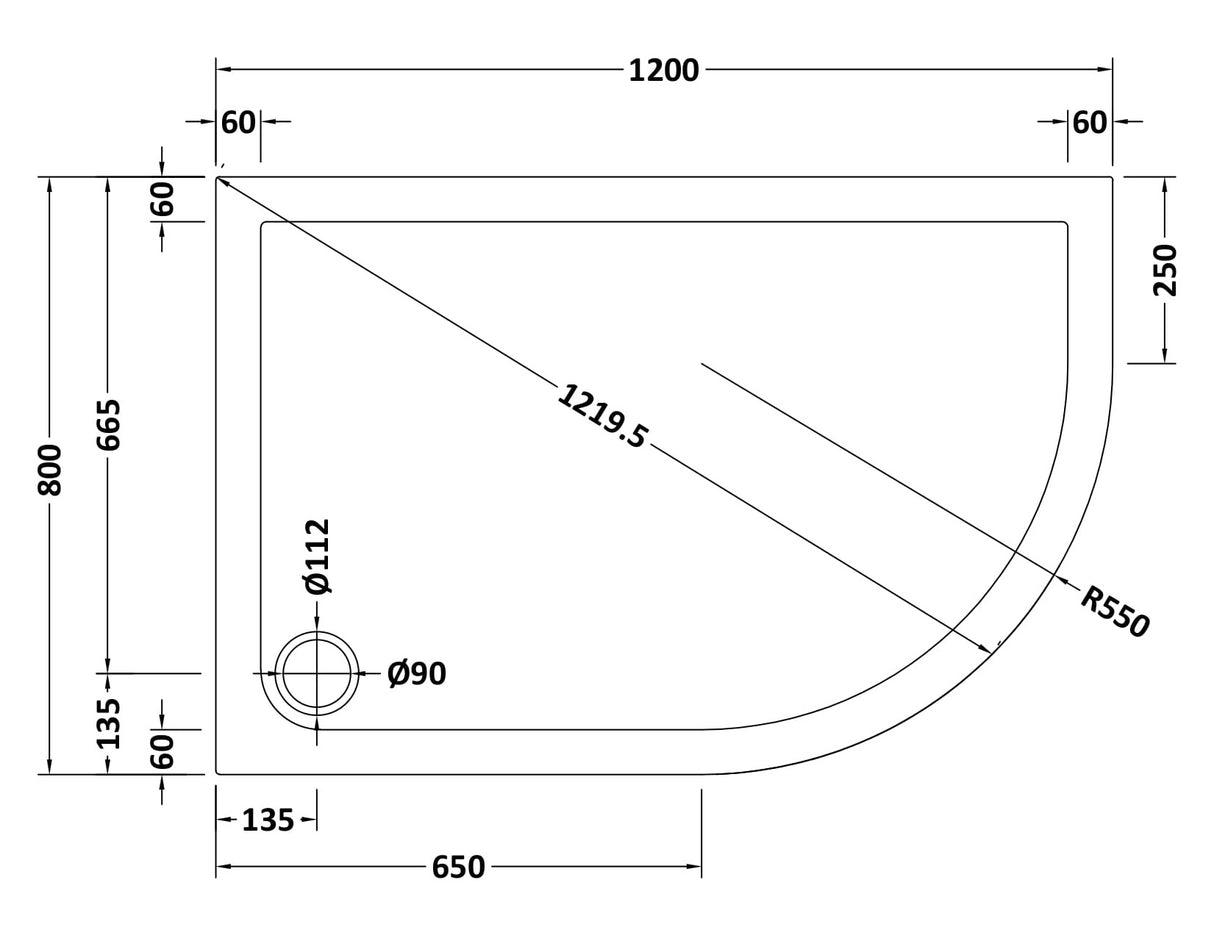 Modern Offset Quadrant Shower Tray - Left or Right Hand - Choice of Size and Finish