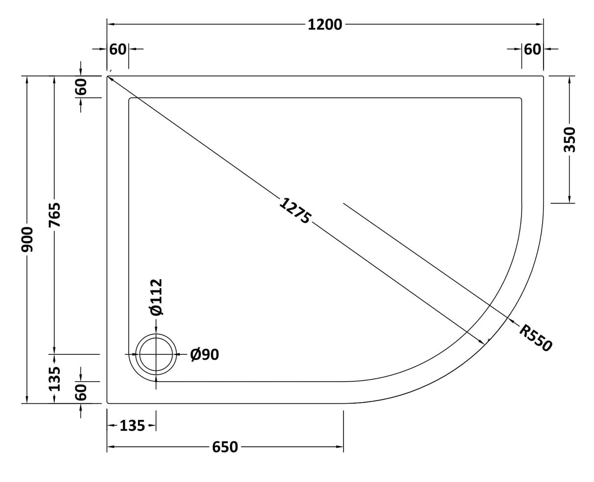 Modern Offset Quadrant Shower Tray - Left or Right Hand - Choice of Size and Finish