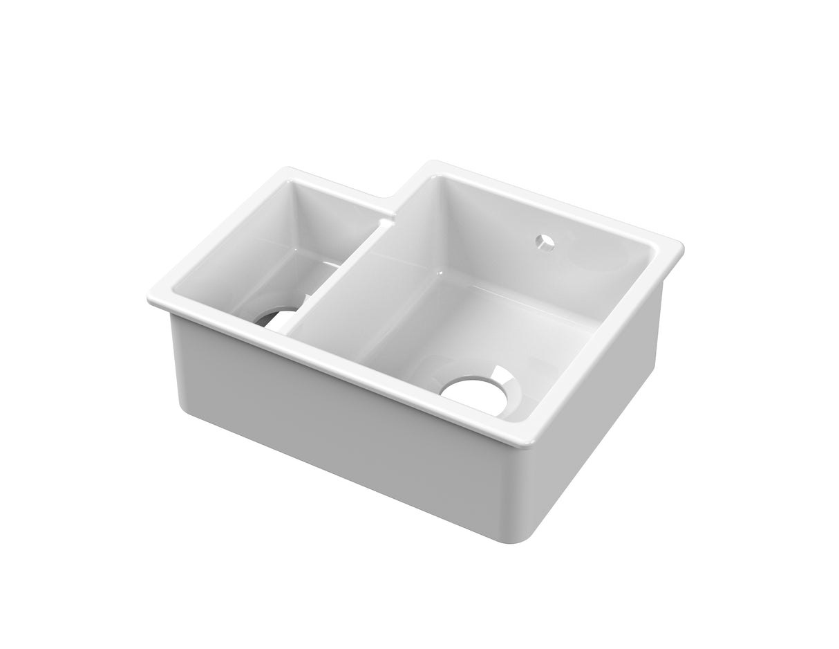 Fireclay 1.5 Bowl Undermount Kitchen Sink with Overflow - 549mm - Available as Left or Right Hand
