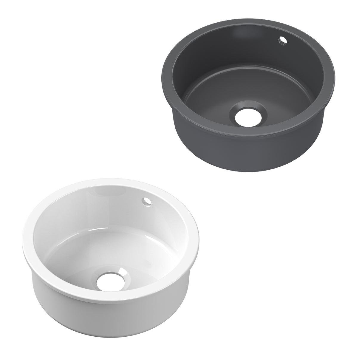 Fireclay Single Bowl Round Undermount Kitchen Sink, Central Waste Position & Overflow - Multiple Colours Available