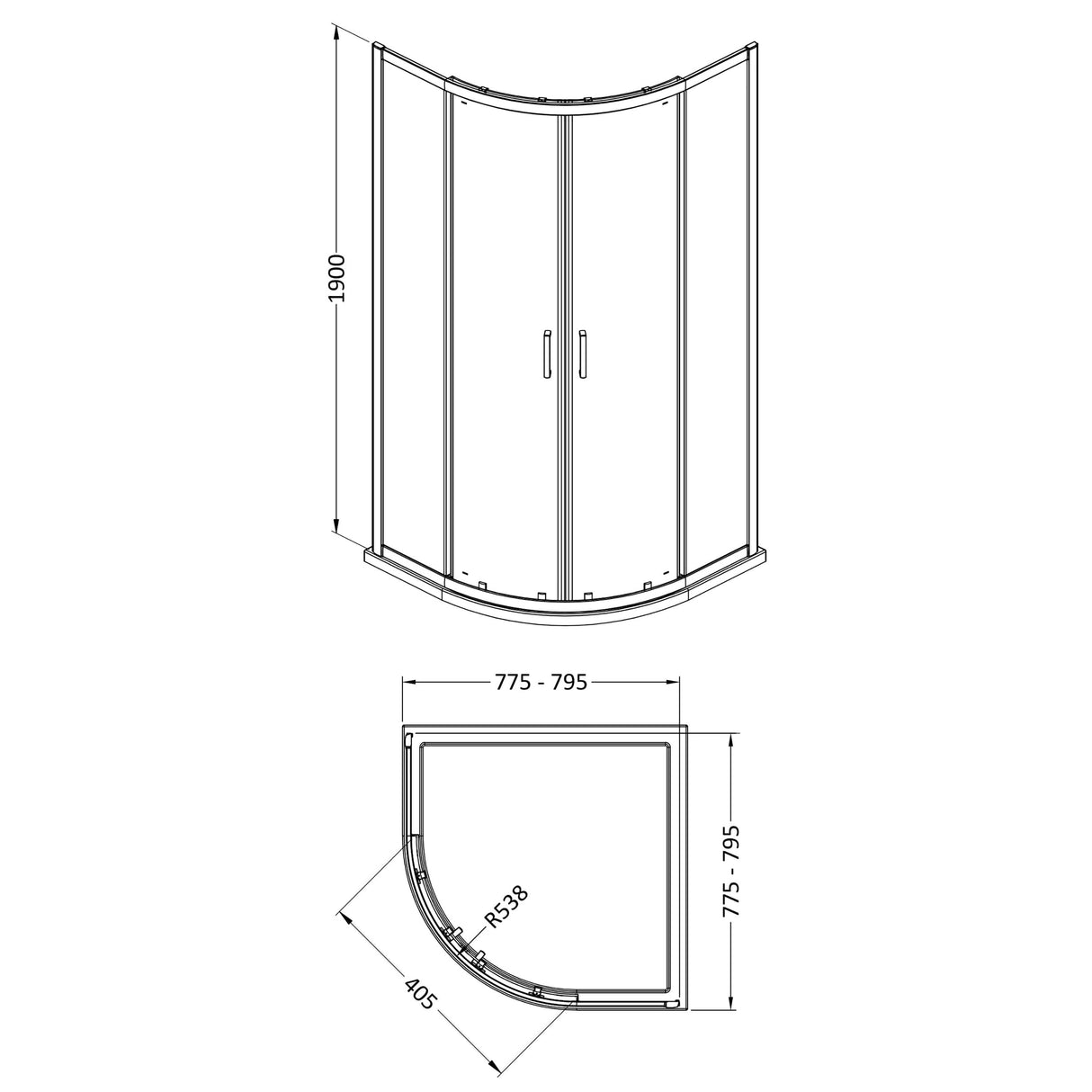 6mm Toughened Safety Glass Quadrant Shower Enclosure and Resin Shower Tray - Choice of Size and Finish