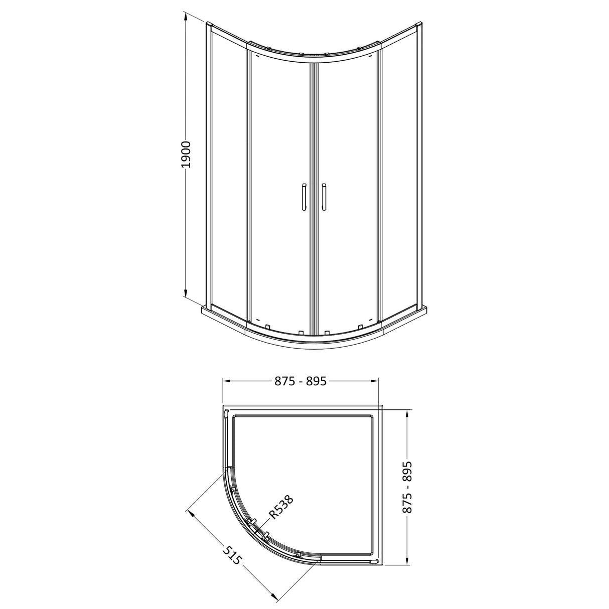 6mm Toughened Safety Glass Quadrant Shower Enclosure and Resin Shower Tray - Choice of Size and Finish
