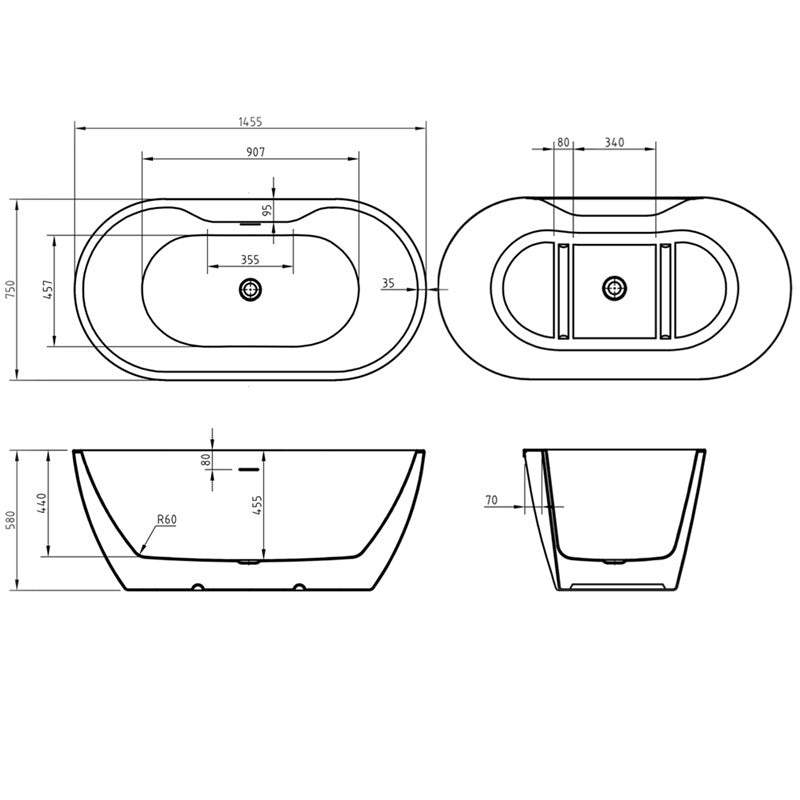 Modern Oval Double Ended Freestanding Bath - Choice of Size