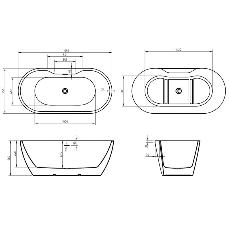 Modern Oval Double Ended Freestanding Bath - Choice of Size