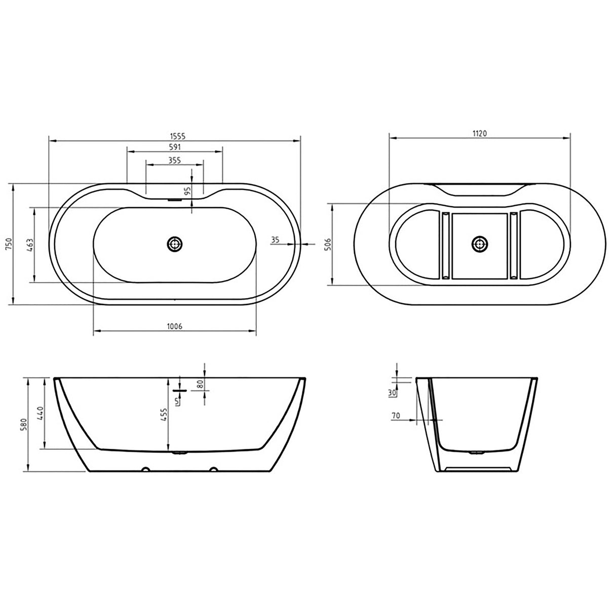 Modern Oval Double Ended Freestanding Bath - Choice of Size