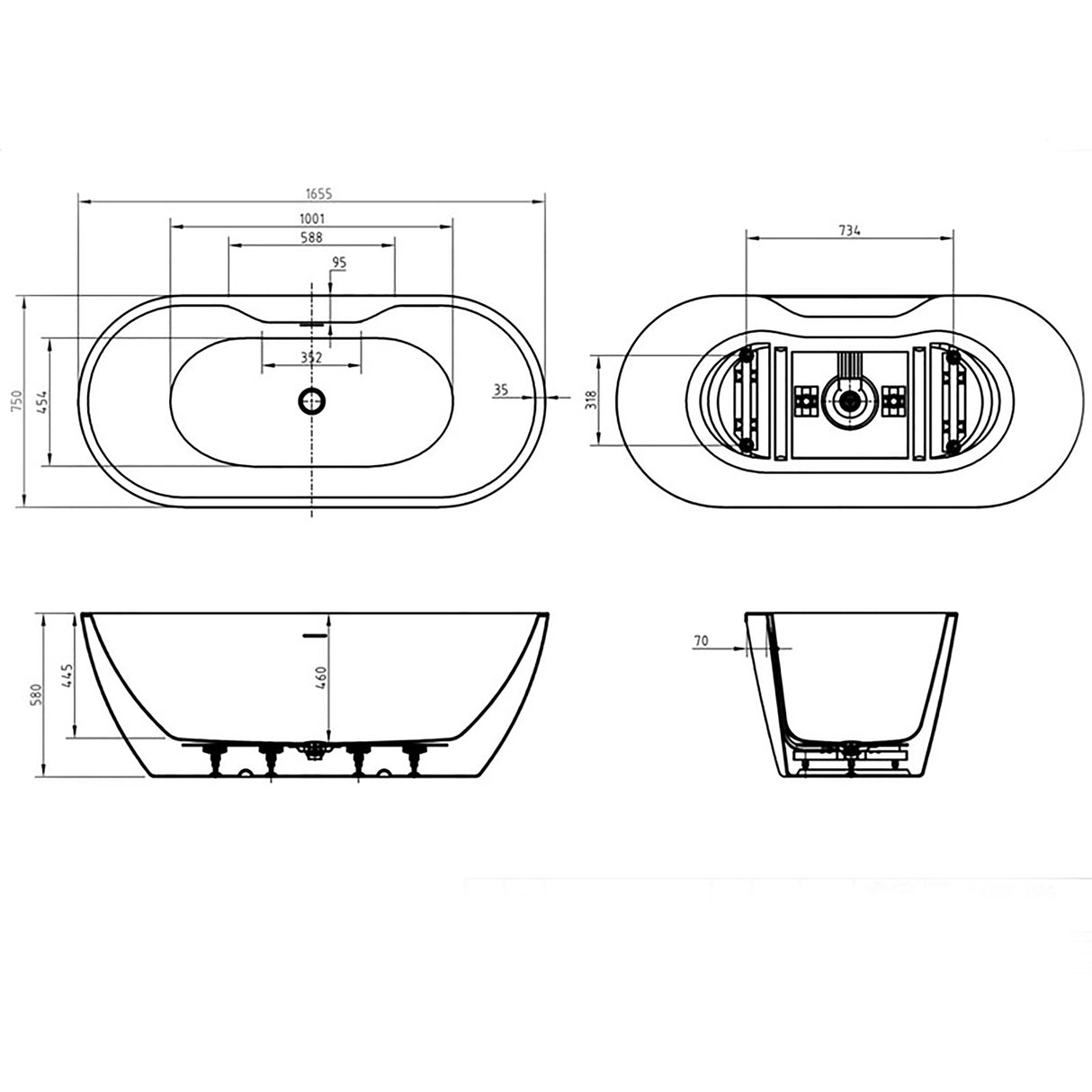 Modern Oval Double Ended Freestanding Bath - Choice of Size