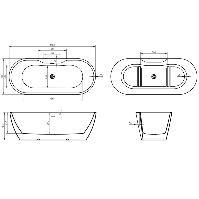 Modern Oval Double Ended Freestanding Bath - Choice of Size