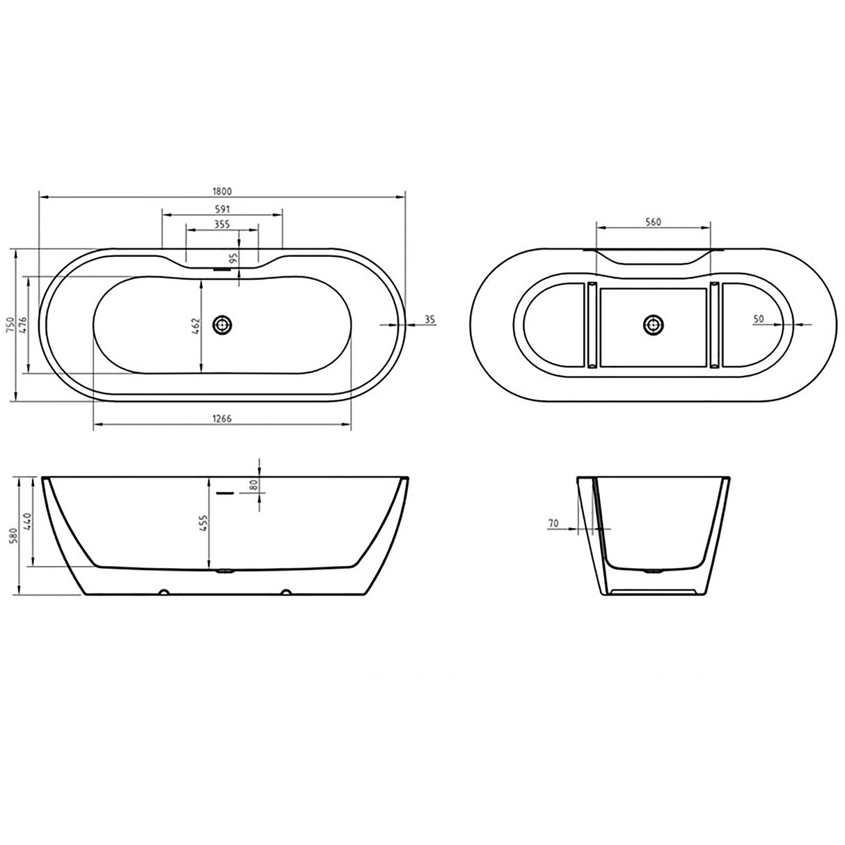Modern Oval Double Ended Freestanding Bath - Choice of Size