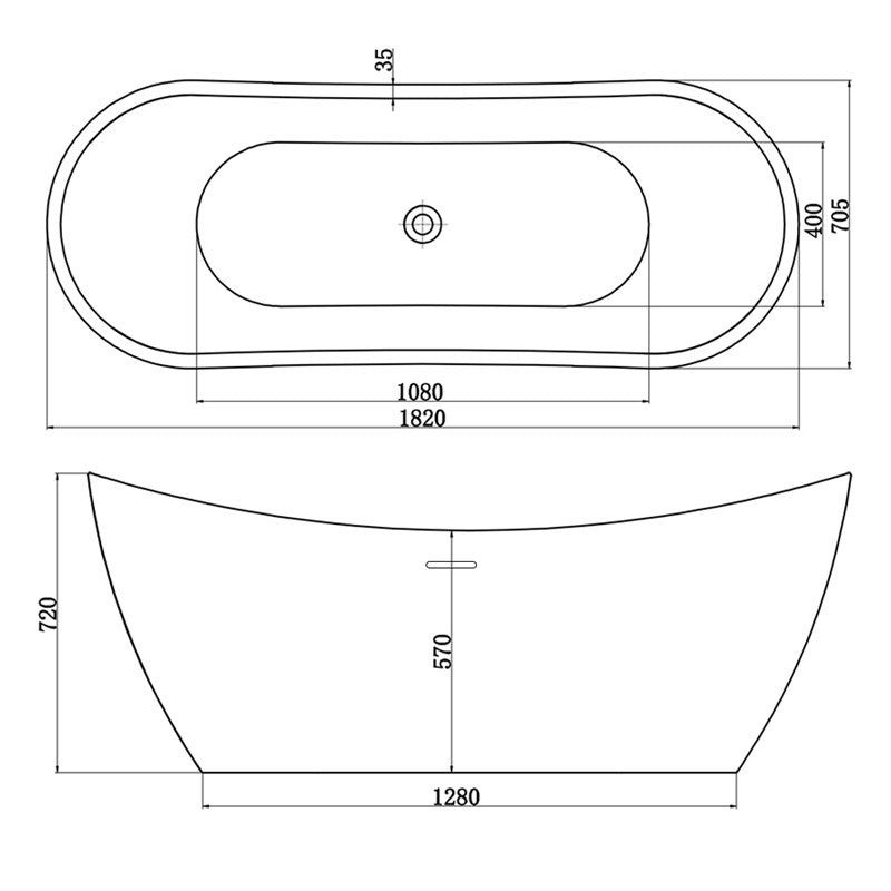 Modern Slipper Freestanding Double Ended Bath - 1820 x 720mm