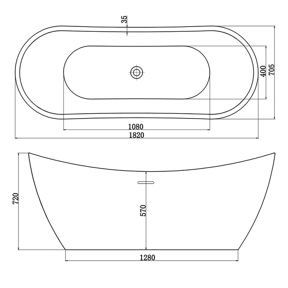 Modern Slipper Freestanding Double Ended Bath - 1820 x 720mm