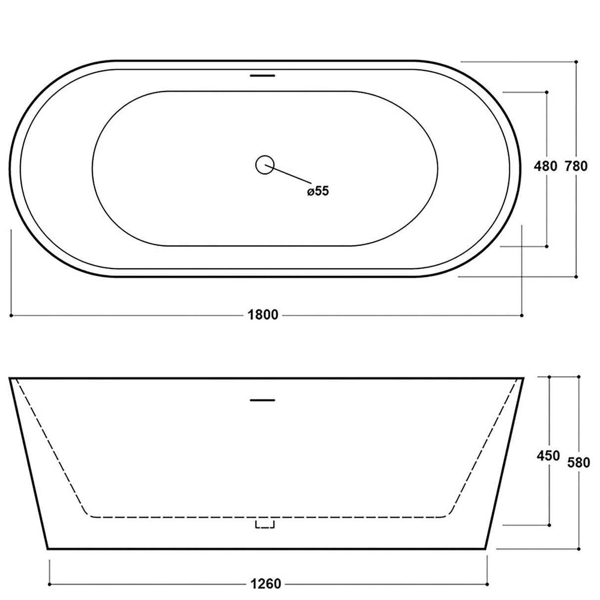 Modern Freestanding Acrylic Bath - Choice of Size