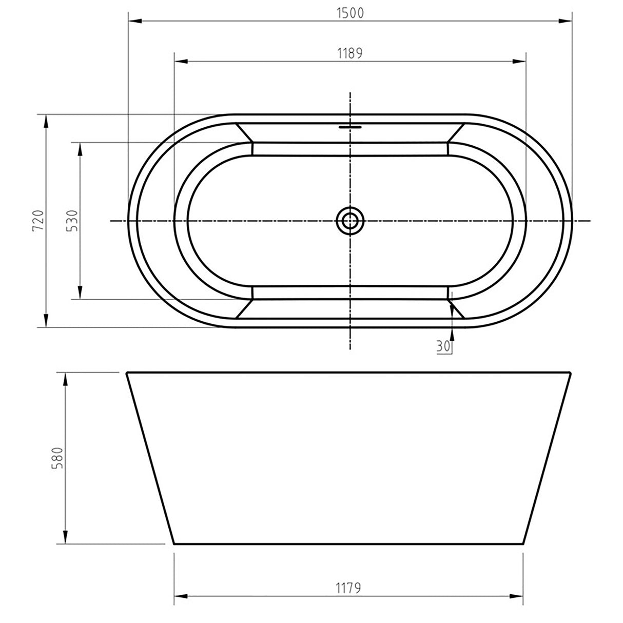 Modern Freestanding Acrylic Bath - Choice of Size