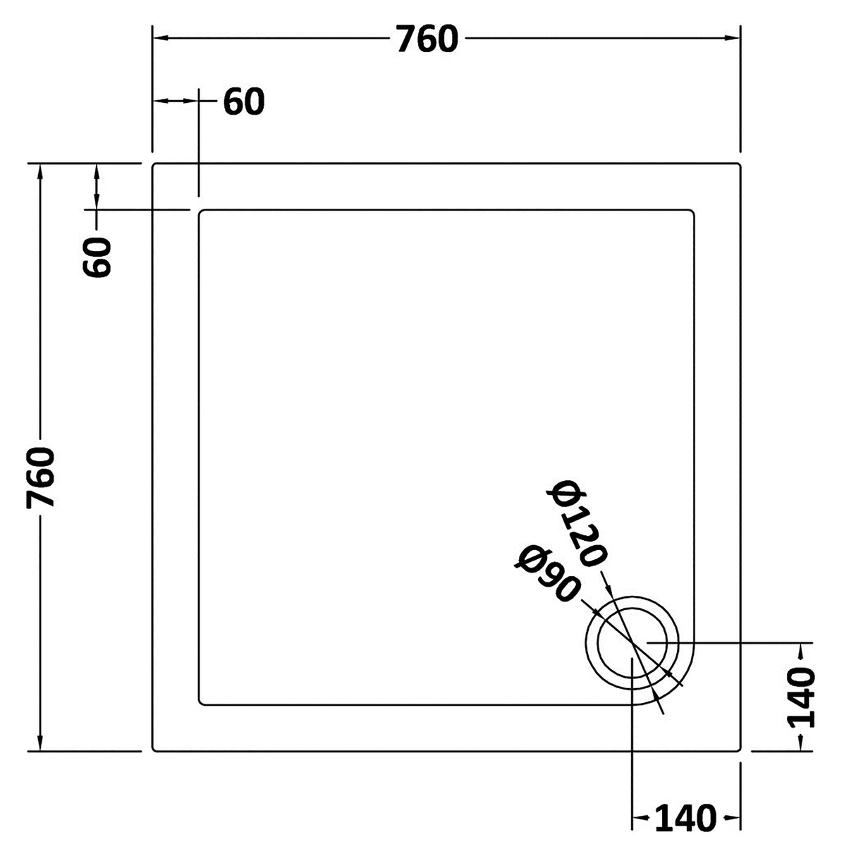 Modern Square Shower Tray, 40mm Profile - Choice of Size and Colour
