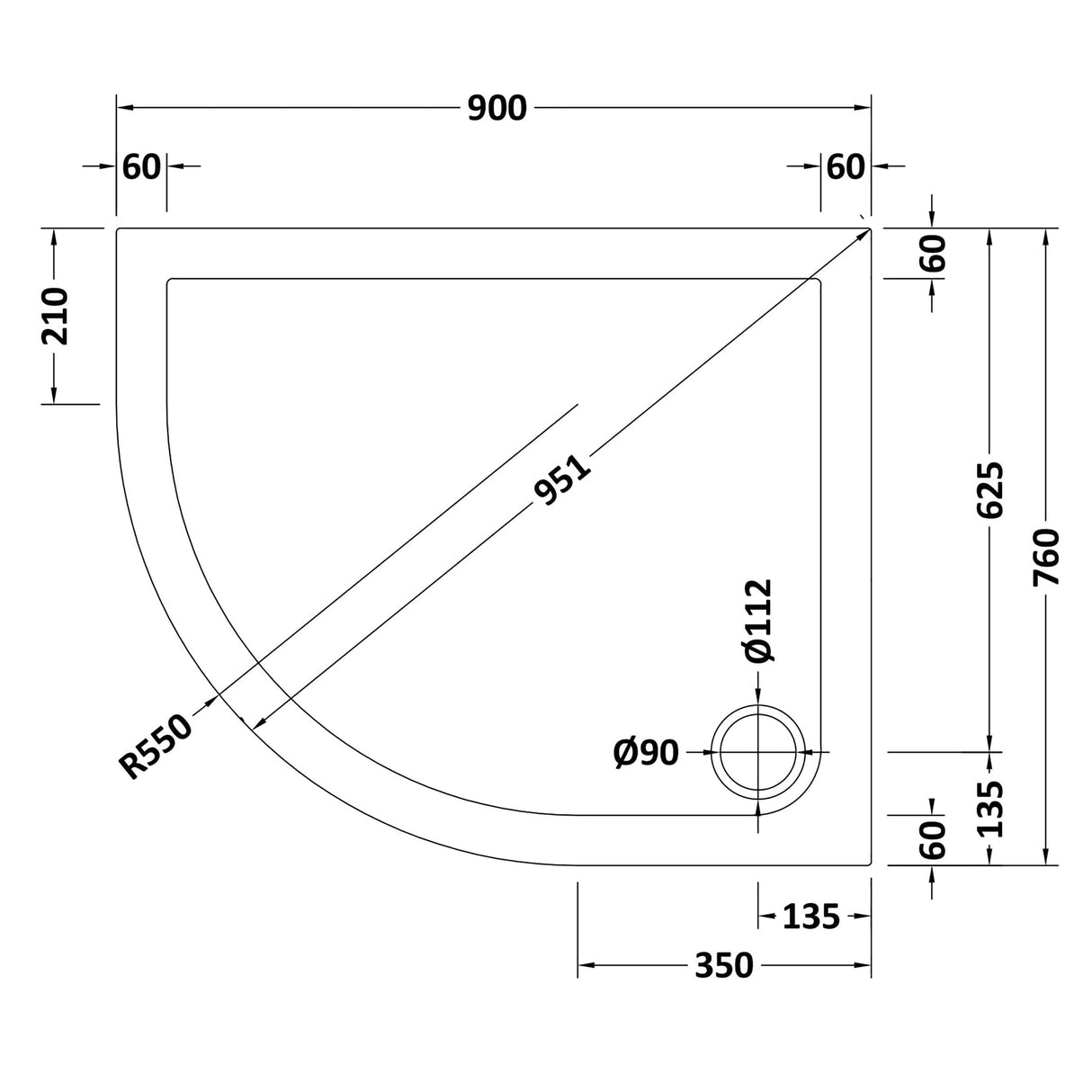 Modern Offset Quadrant Shower Tray - Left or Right Hand - Choice of Size and Finish