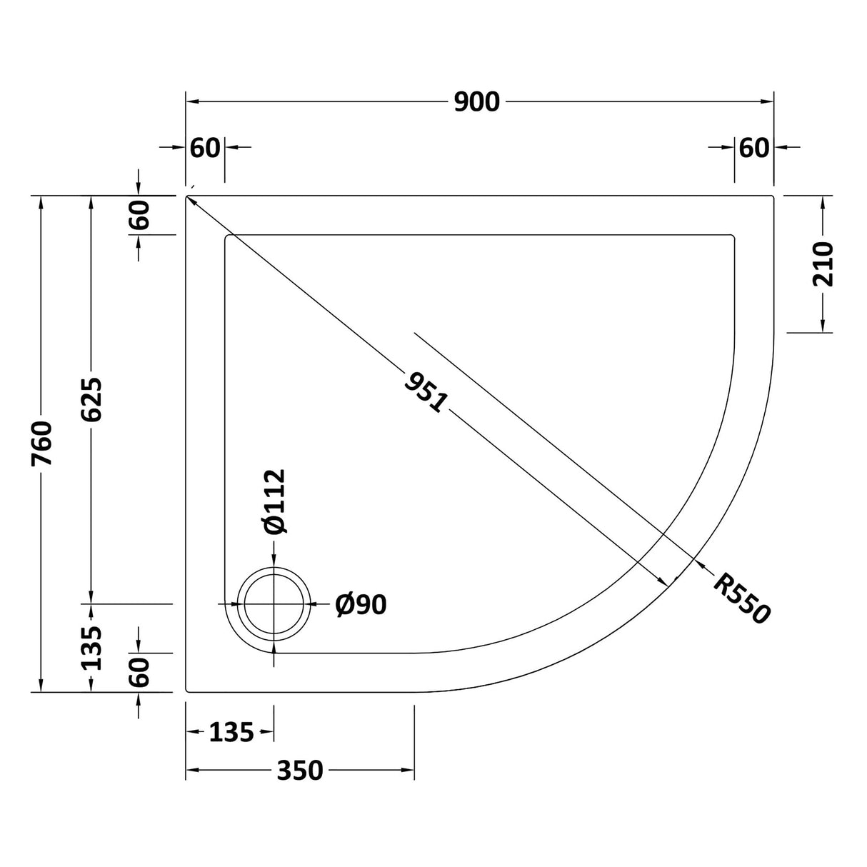 Modern Offset Quadrant Shower Tray - Left or Right Hand - Choice of Size and Finish