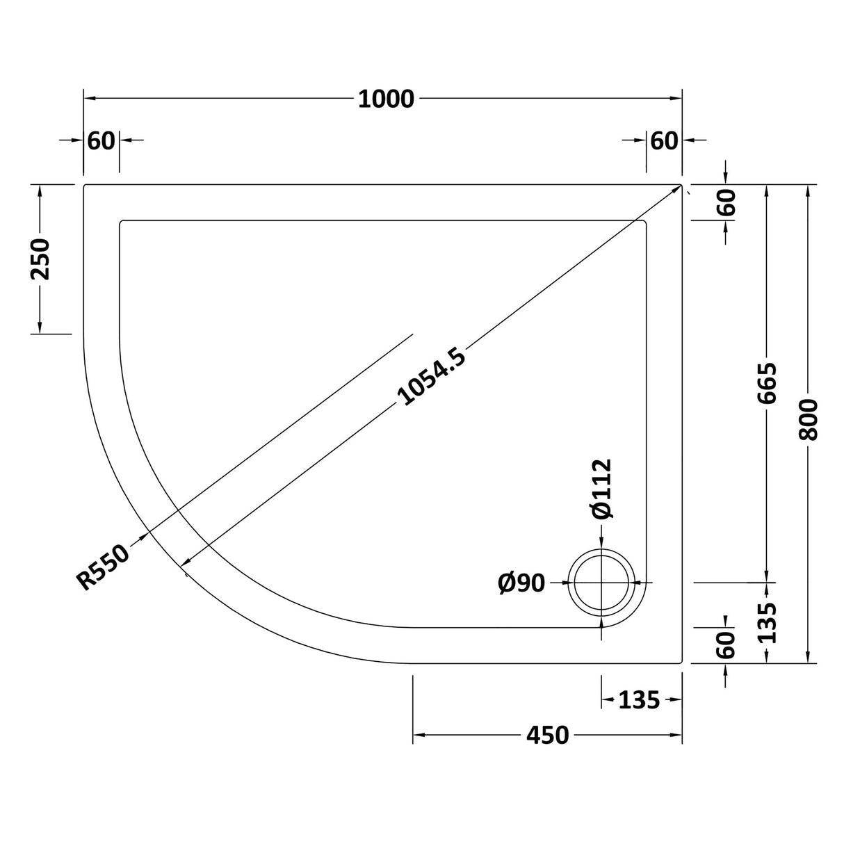 Modern Offset Quadrant Shower Tray - Left or Right Hand - Choice of Size and Finish