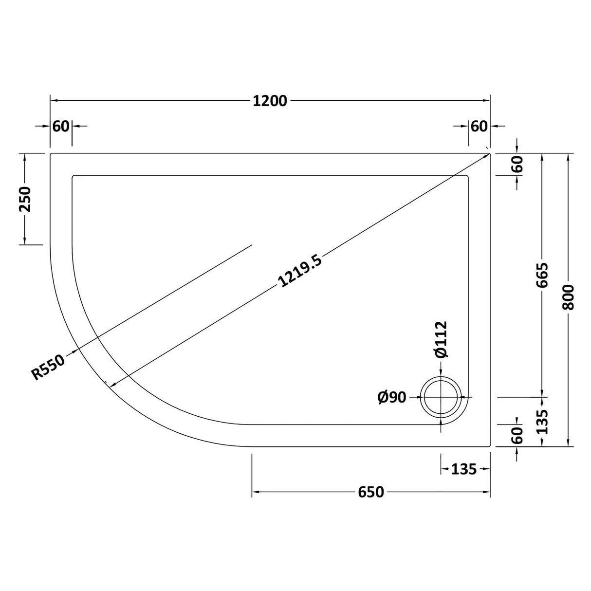 Modern Offset Quadrant Shower Tray - Left or Right Hand - Choice of Size and Finish