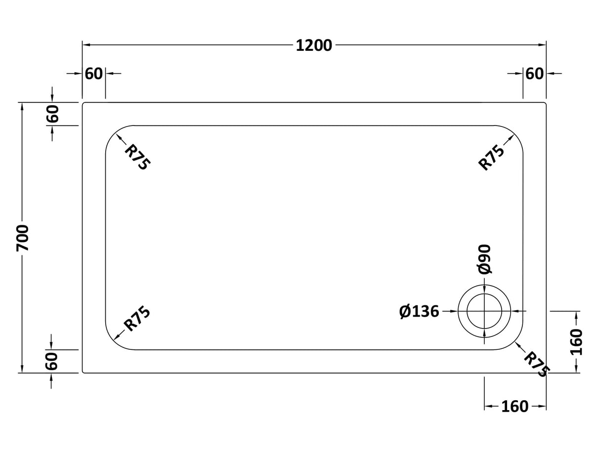 White Rectangular Stone Resin Premium Shower Tray with Corner Waste Position, Multiple Sizes Available