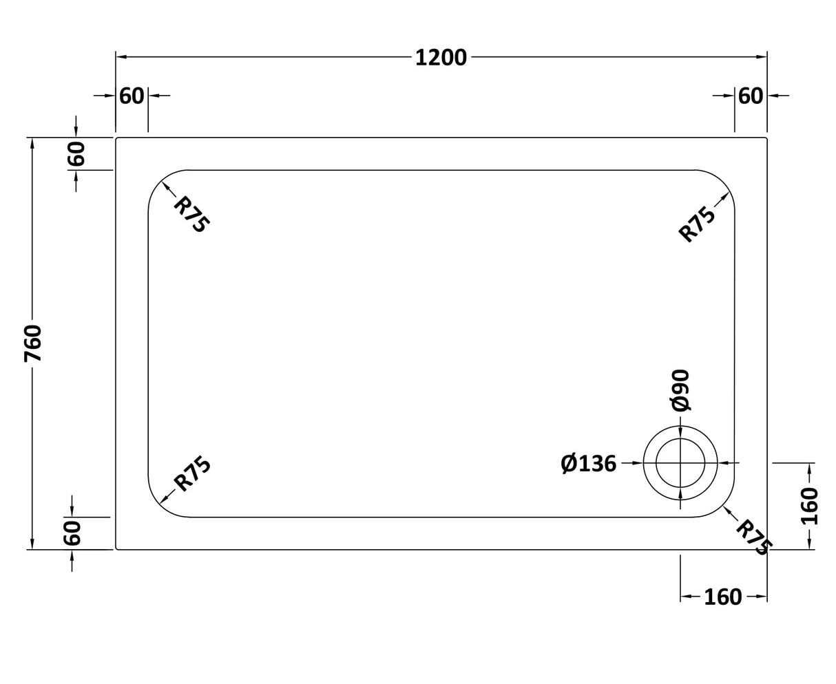 White Rectangular Stone Resin Premium Shower Tray with Corner Waste Position, Multiple Sizes Available