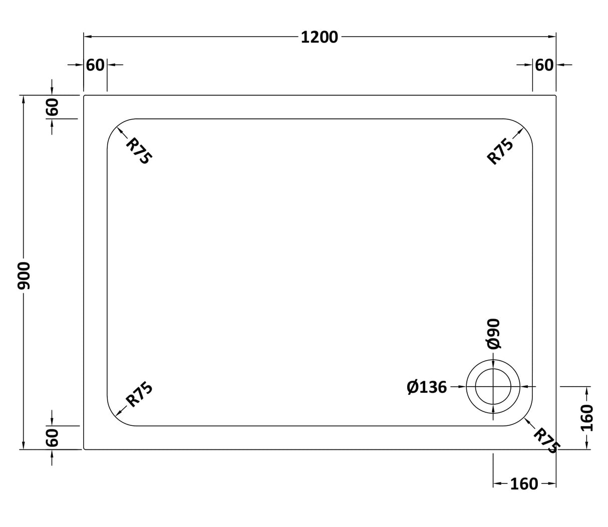 White Rectangular Stone Resin Premium Shower Tray with Corner Waste Position, Multiple Sizes Available
