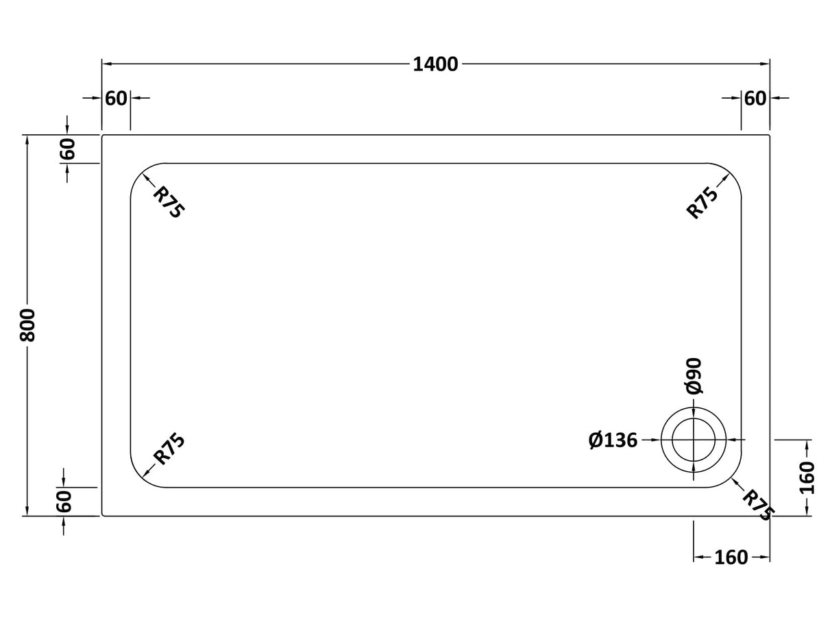 White Rectangular Stone Resin Premium Shower Tray with Corner Waste Position, Multiple Sizes Available