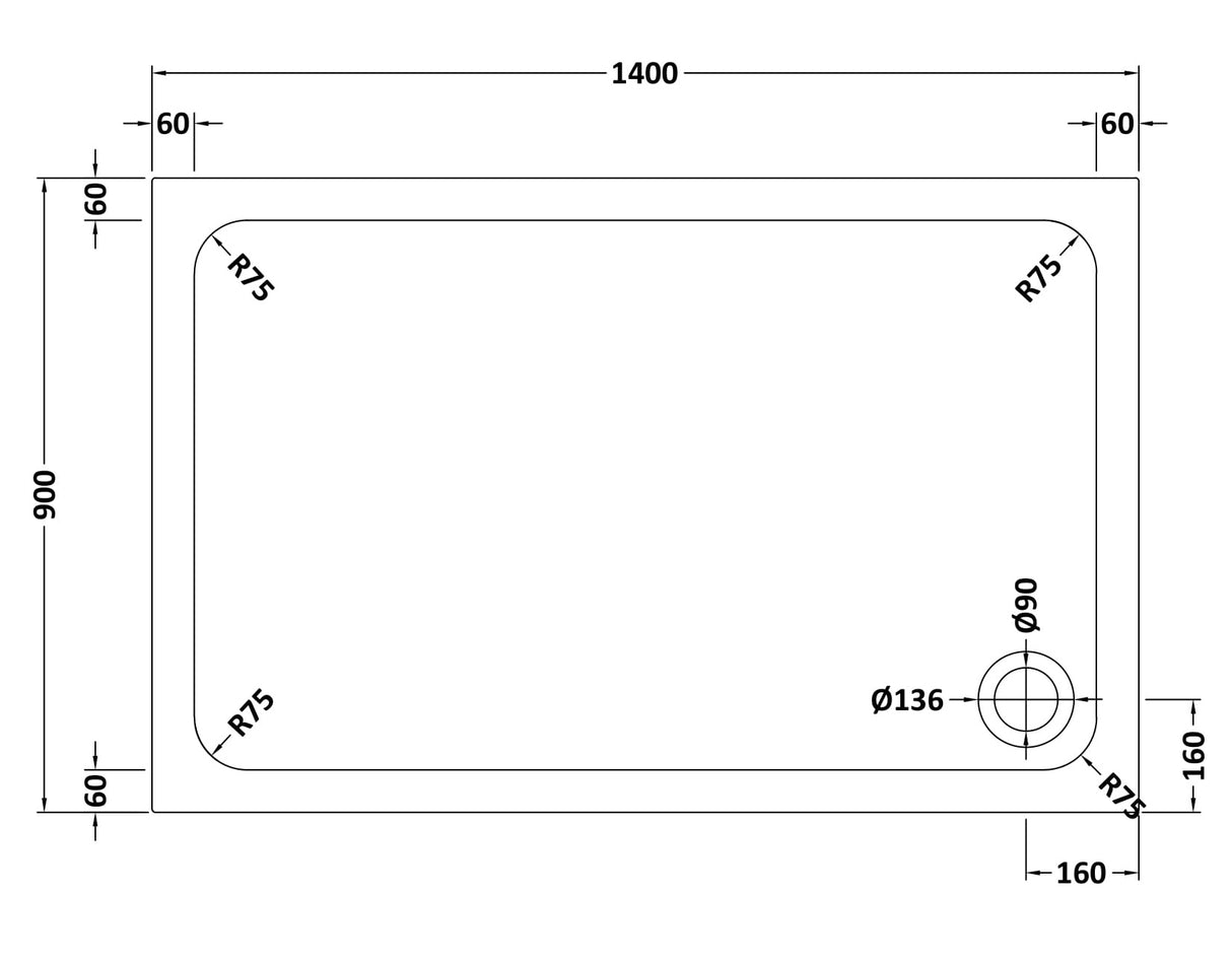 White Rectangular Stone Resin Premium Shower Tray with Corner Waste Position, Multiple Sizes Available