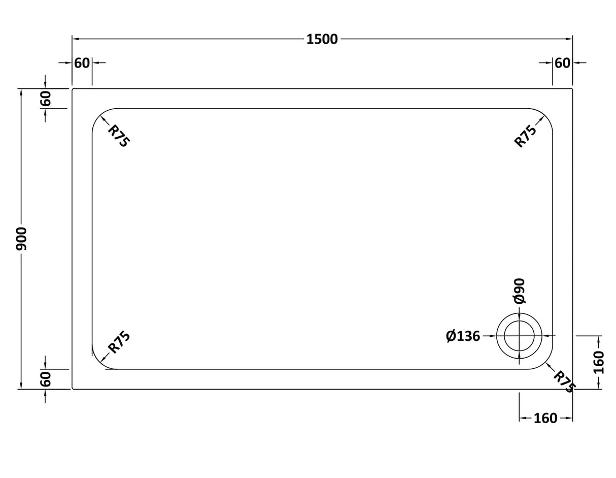 White Rectangular Stone Resin Premium Shower Tray with Corner Waste Position, Multiple Sizes Available