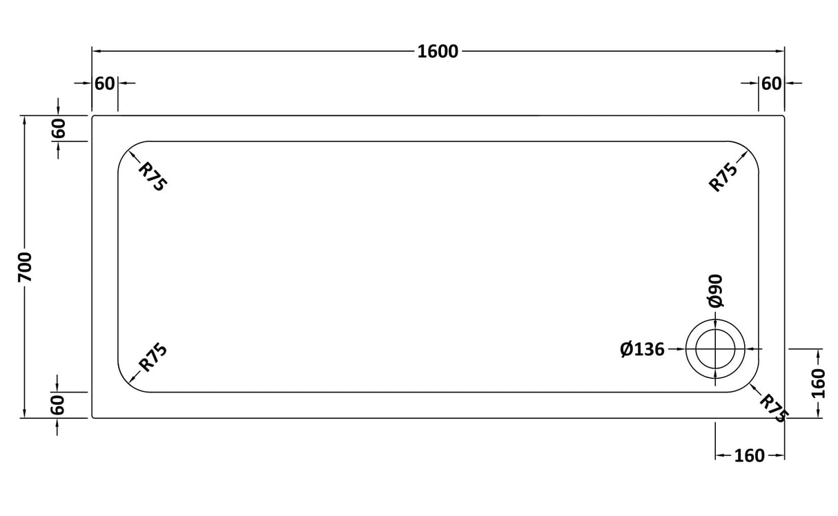 White Rectangular Stone Resin Premium Shower Tray with Corner Waste Position, Multiple Sizes Available