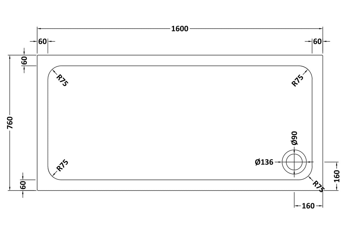 White Rectangular Stone Resin Premium Shower Tray with Corner Waste Position, Multiple Sizes Available