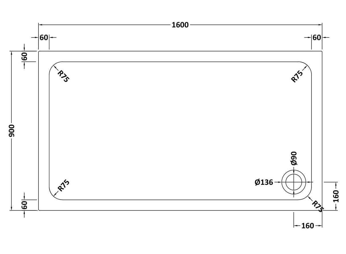 White Rectangular Stone Resin Premium Shower Tray with Corner Waste Position, Multiple Sizes Available