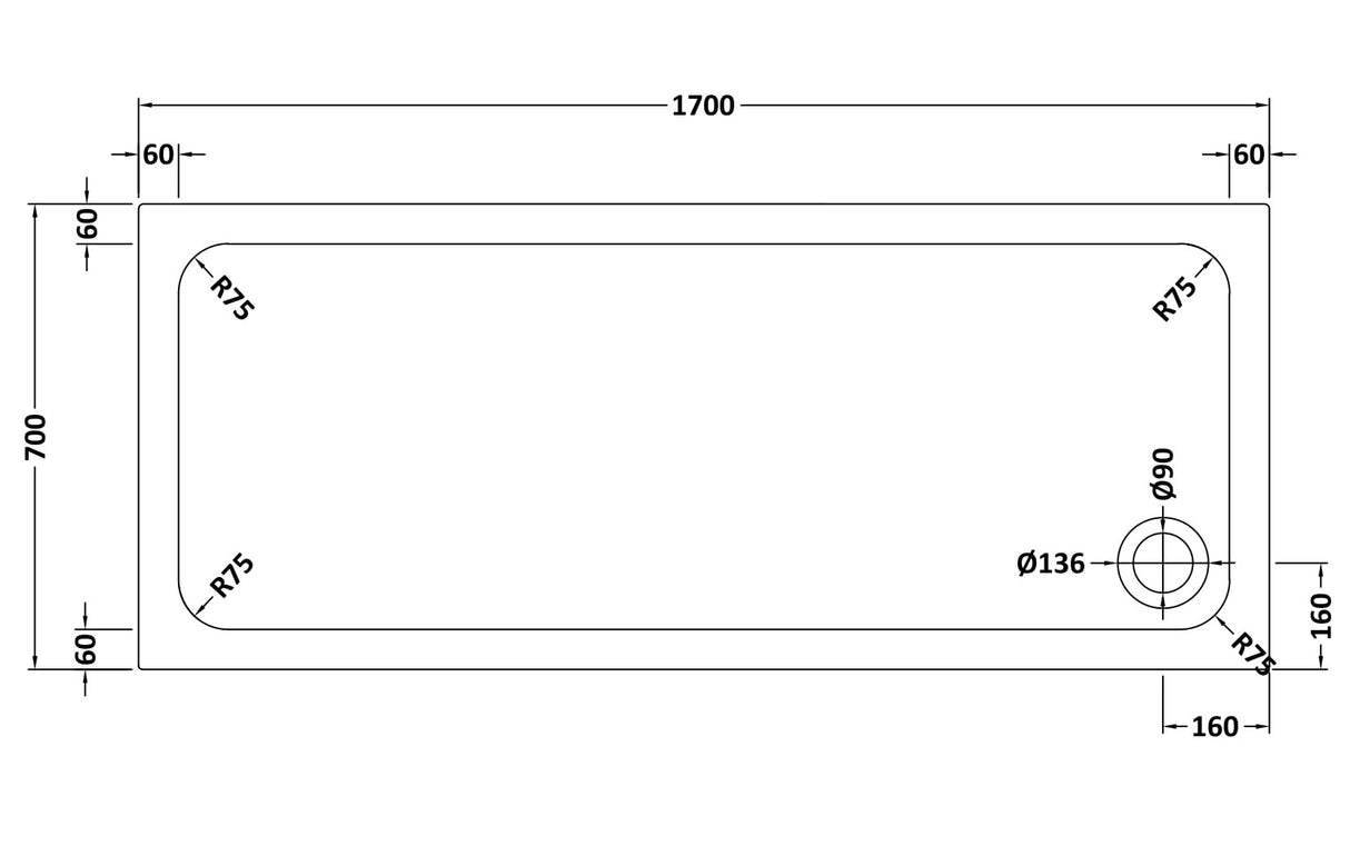 White Rectangular Stone Resin Premium Shower Tray with Corner Waste Position, Multiple Sizes Available