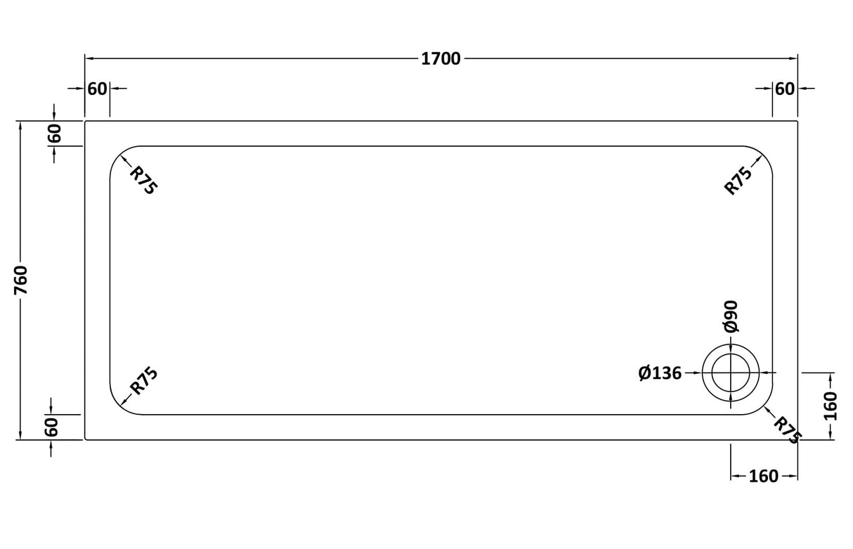 White Rectangular Stone Resin Premium Shower Tray with Corner Waste Position, Multiple Sizes Available