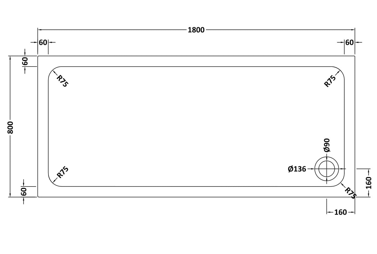 White Rectangular Stone Resin Premium Shower Tray with Corner Waste Position, Multiple Sizes Available