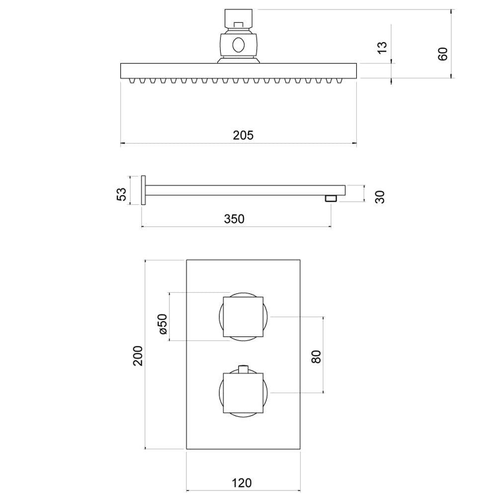 Concealed Thermostatic Shower Set – Square Design - Chrome