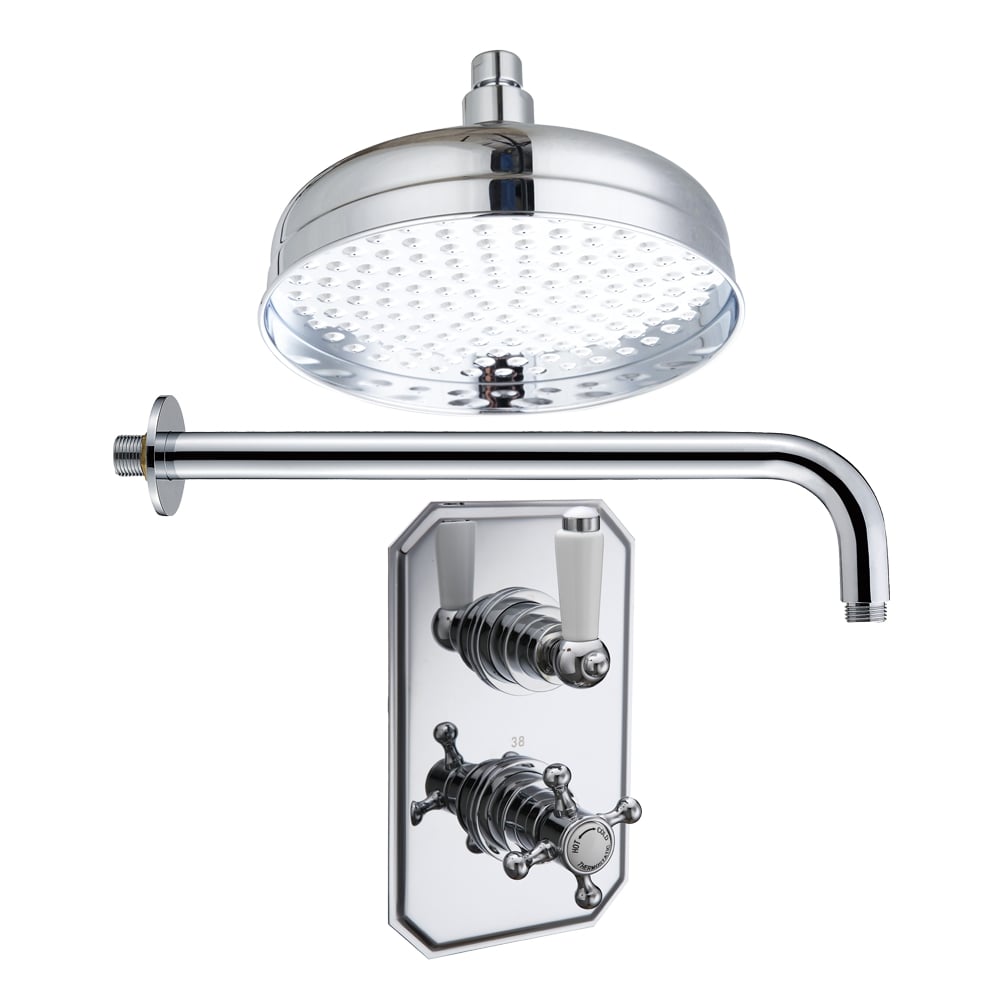 Traditional Thermostatic Shower Set with Valve, Shower Head and Arm