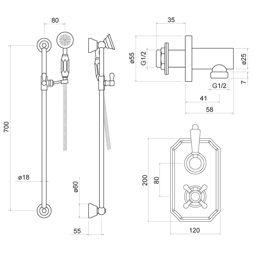 Traditional Thermostatic Shower Set with Valve and Slide Rail Kit