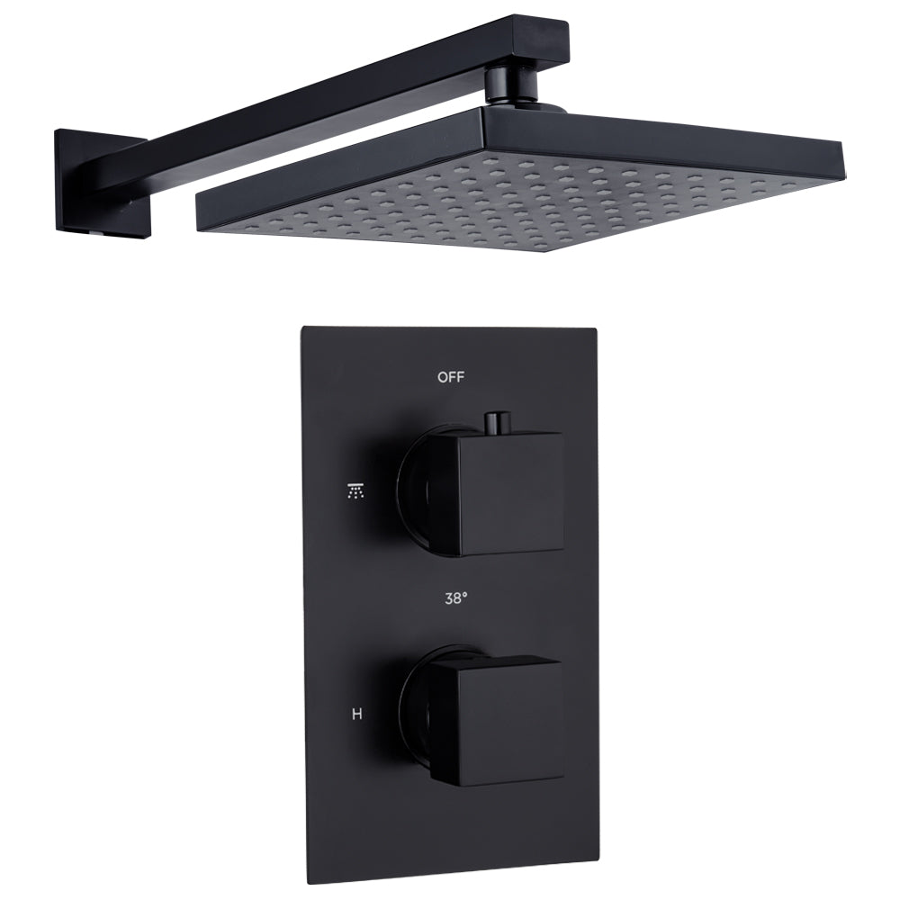 Black Concealed Thermostatic Shower Set with Shower Valve, Head and Arm