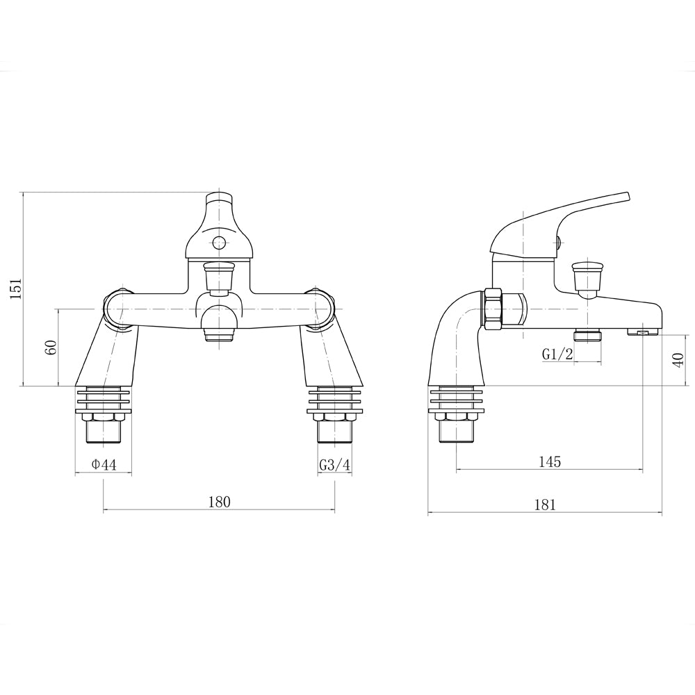 Standard Deck Mounted Single Lever Bath Shower Mixer Tap - Chrome
