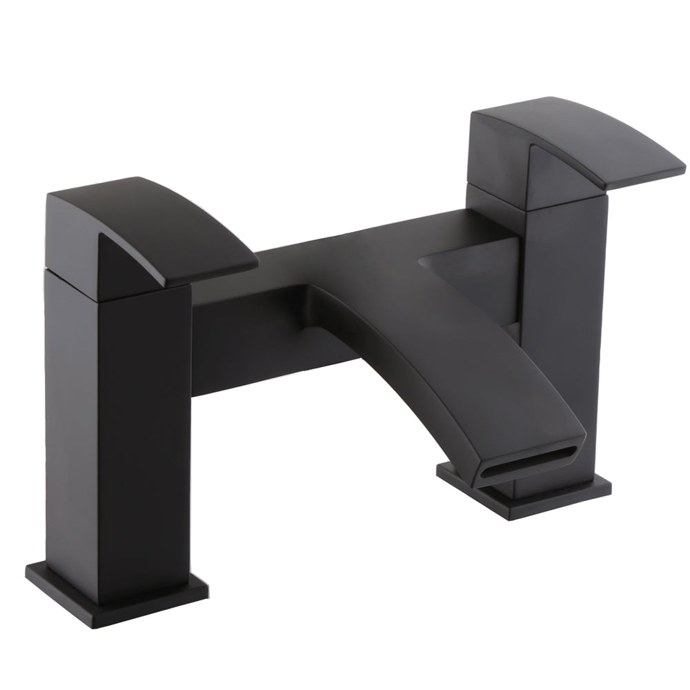 Contemporary Bathroom Curved Spout Deck Mounted Bath Filler Tap - Black