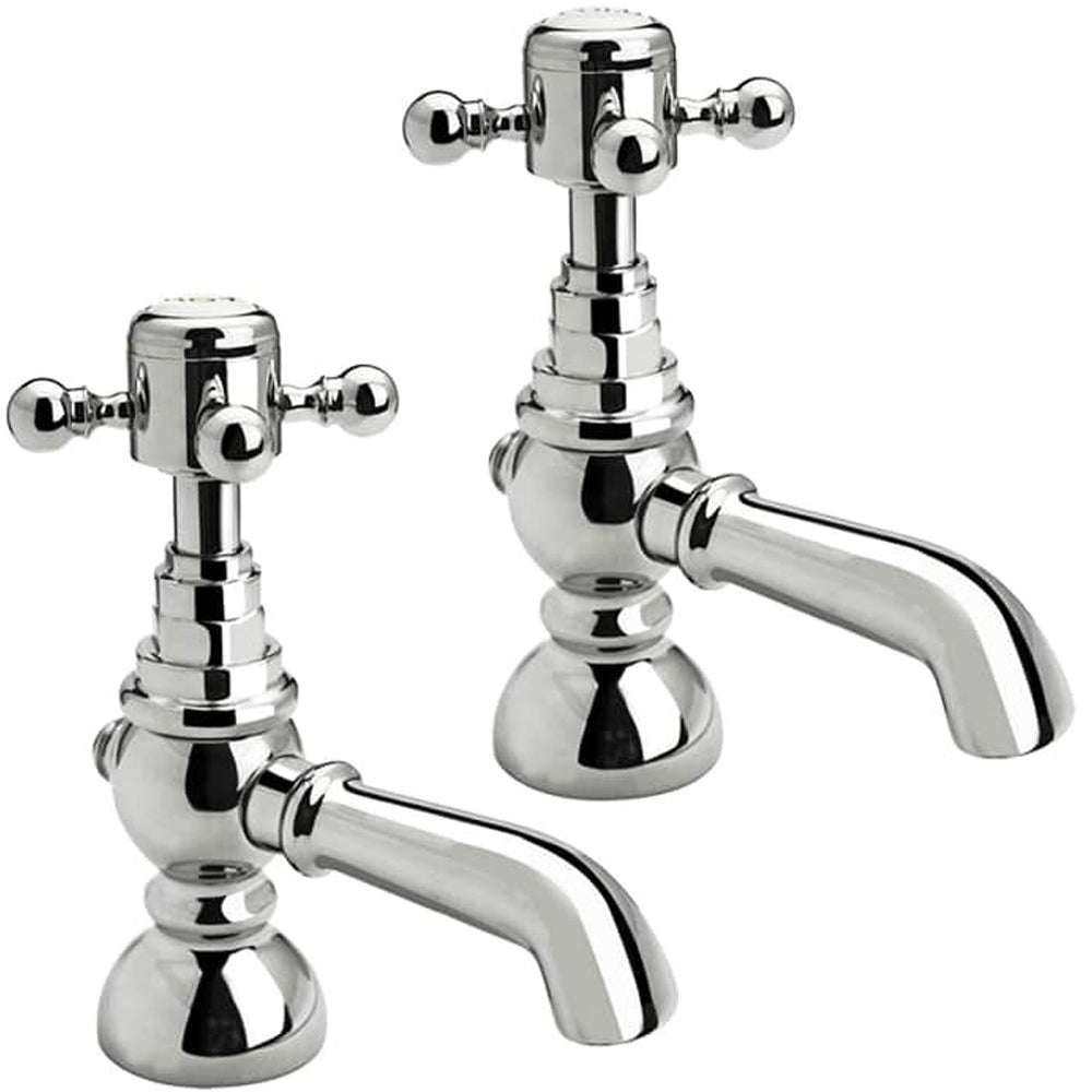 Traditional Bathroom Basin Pillar Taps - Crosshead Handles - Chrome