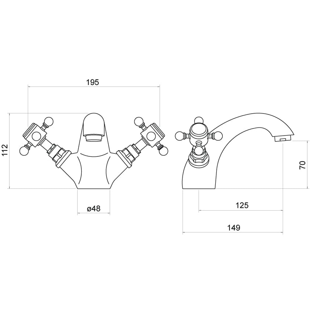 Traditional Bathroom Mono Basin Mixer Tap - Crosshead Handles - Chrome