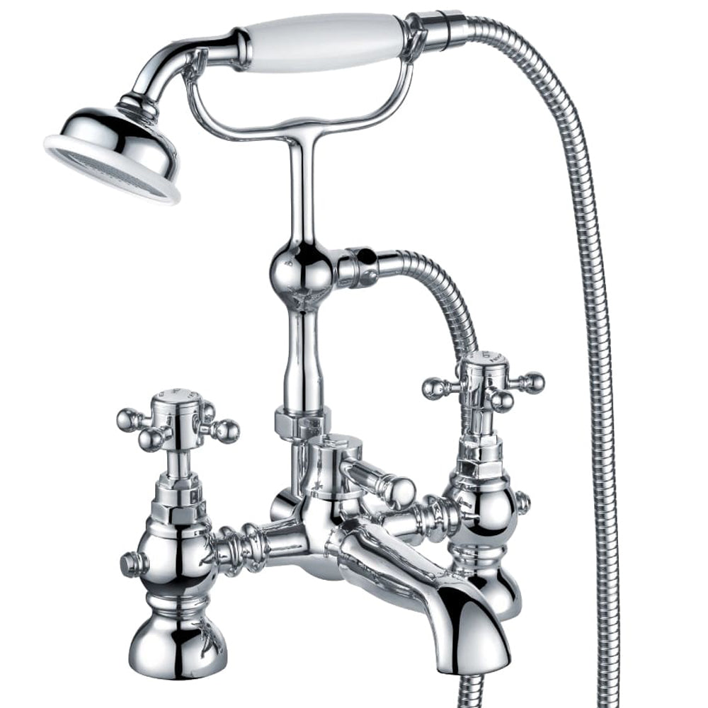Traditional Bathroom Bath Shower Mixer Tap and Kit - Crosshead Handles - Chrome