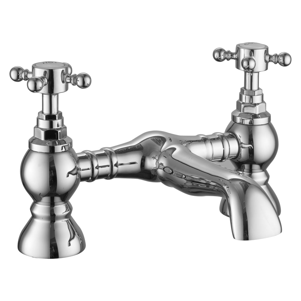 Traditional Bathroom Deck Mounted Bridge Bath Filler Tap - Crosshead Handles - Chrome