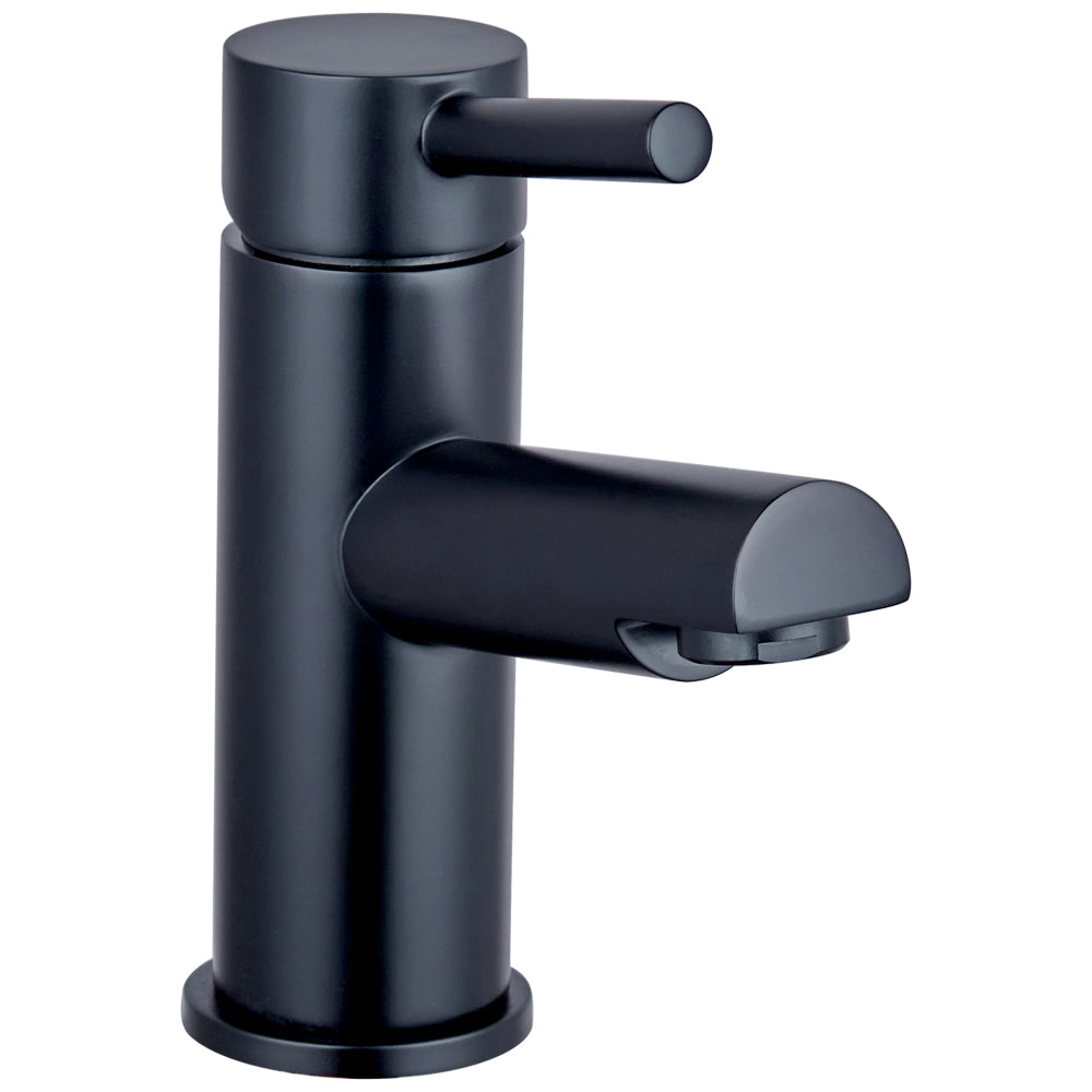 Modern Bathroom Round Minimalist Mono Basin Mixer Tap - Black