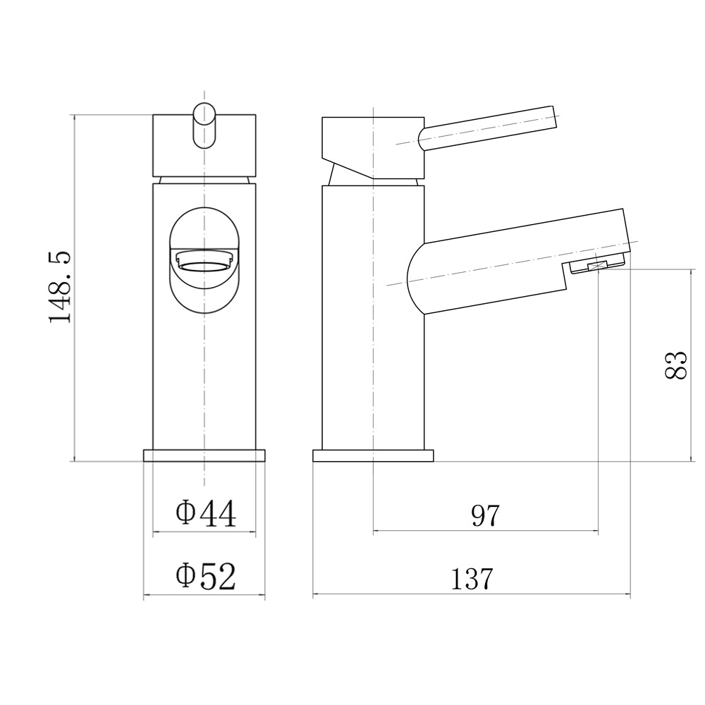 Modern Bathroom Round Minimalist Mono Basin Mixer Tap - Black
