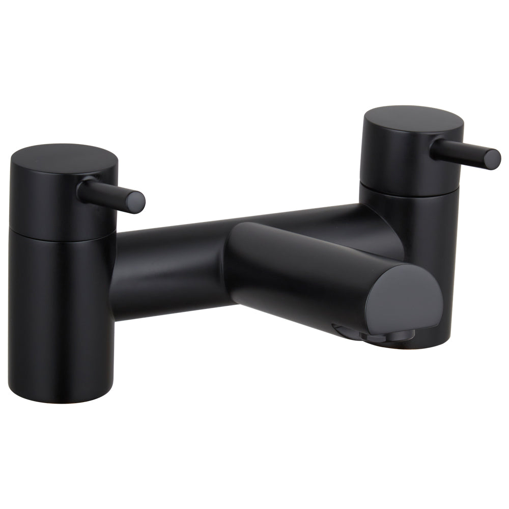Modern Bathroom Round Minimalist Deck Mounted Bath Filler Tap - Black
