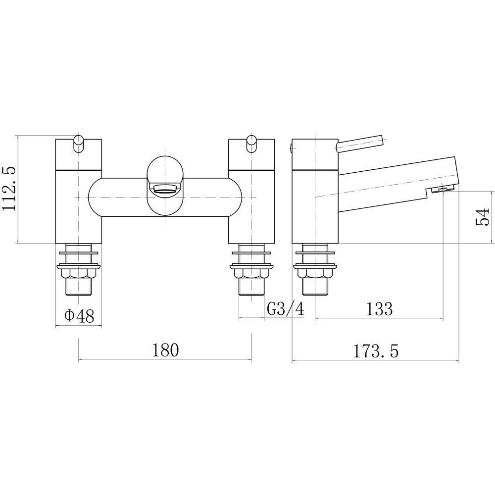 Modern Bathroom Round Minimalist Deck Mounted Bath Filler Tap - Black