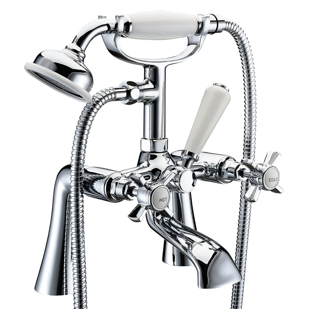 Traditional Crosshead Deck Mounted Bath Shower Mixer Tap and Kit - Chrome