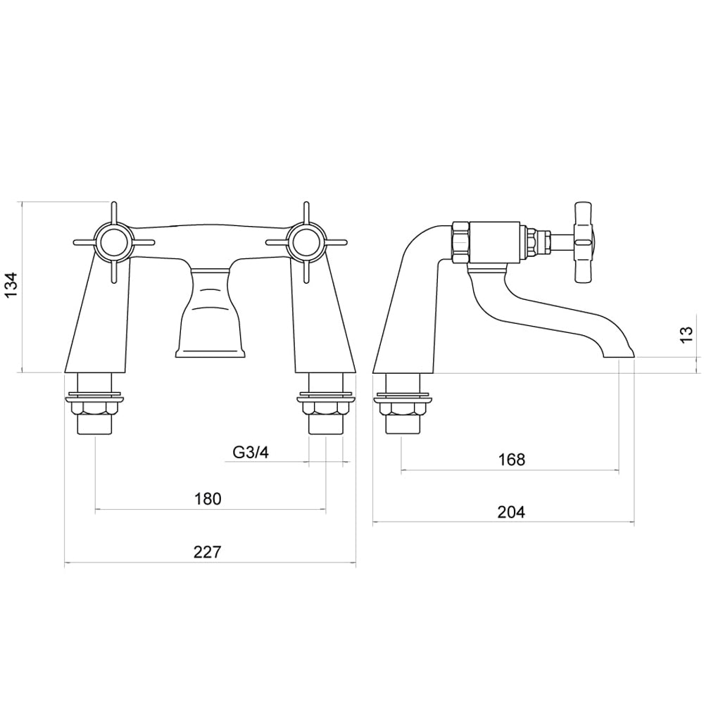 Traditional Crosshead Deck Mounted Bath Filler Tap - Chrome
